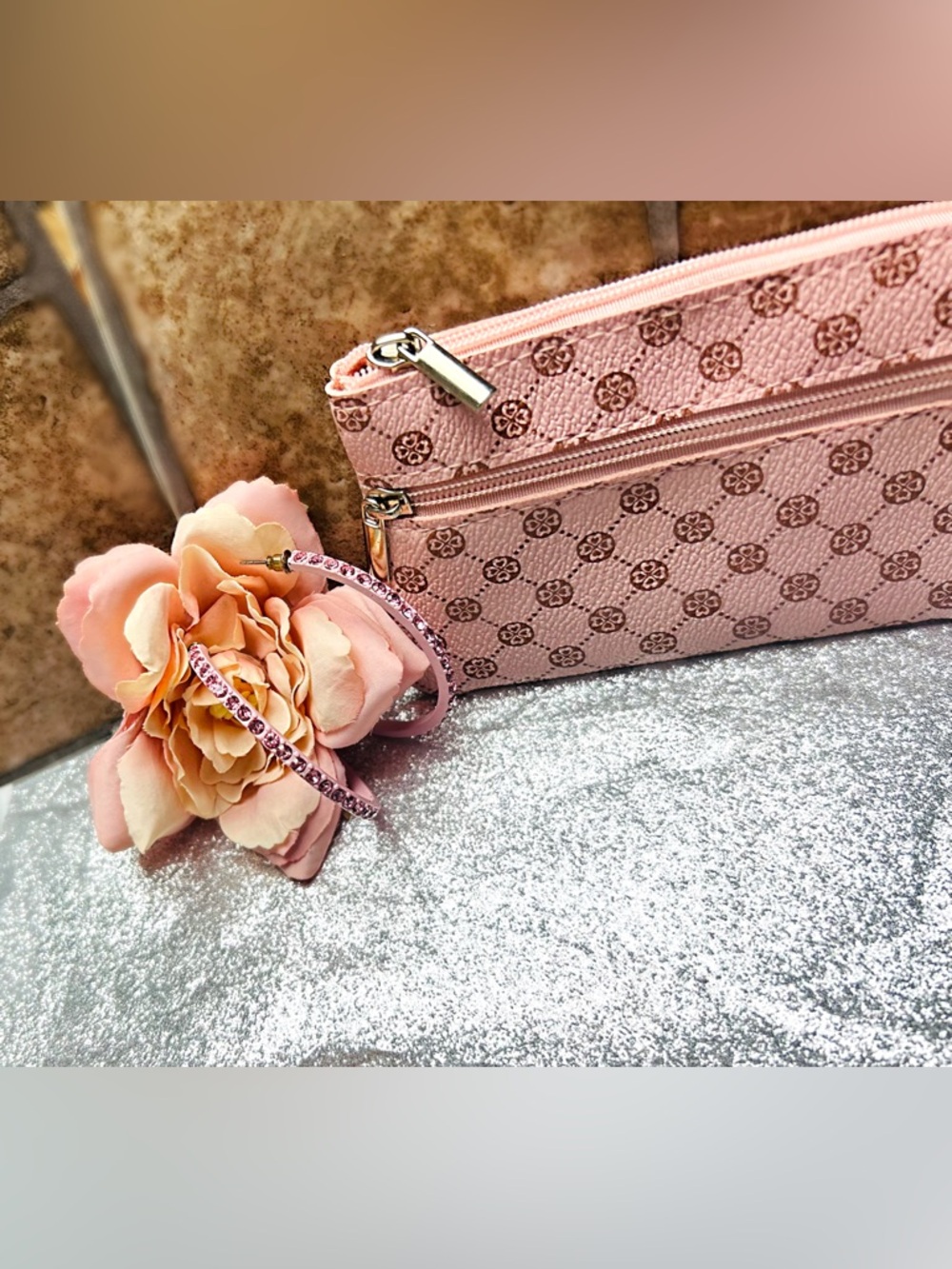 Pretty in Pink Zipper Pouch and Pink Crystal Earrings Duo! 🌸 - Picture 10 of 12